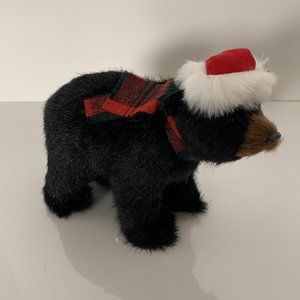 Byers Choice Carolers Black Bear with Santa Hat and Plaid Scarf